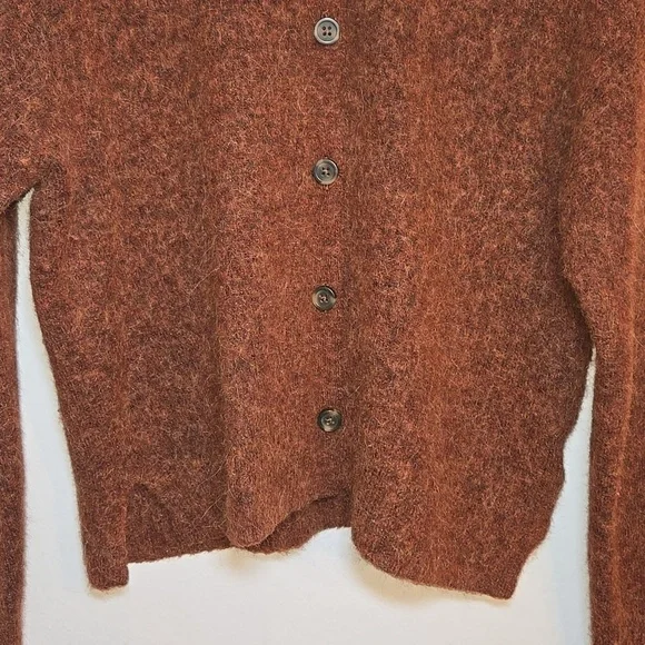 Madewell Carrabelle Polo Cardigan Alpaca Mohair Sweater In Heather Mahogany - Picture 6 of 14